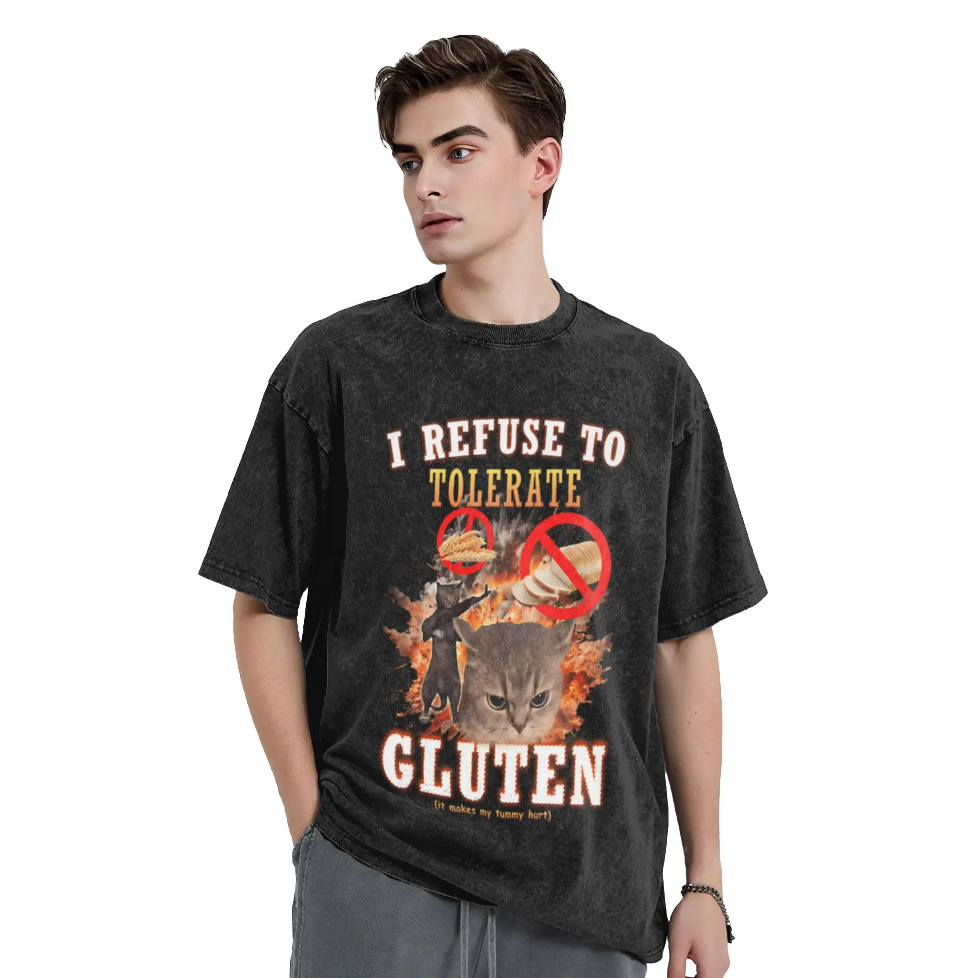 I Refuse To Tolerate Gluten Cat Classic Cool A T-Shirt Oversized Short Sleeve Men's Women's Cotton Tees Tops