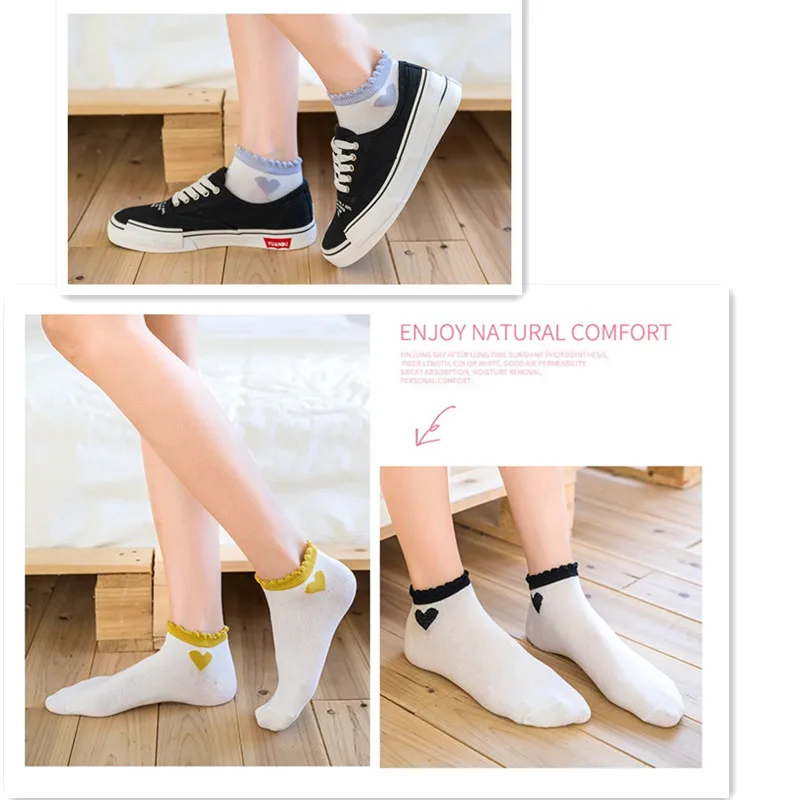 5 Pairs/lot Elegant Funny Candy Colorful Cute Hearts Lace Summer Spring Student Girls Short Female Low Cut Ankle Socks Women