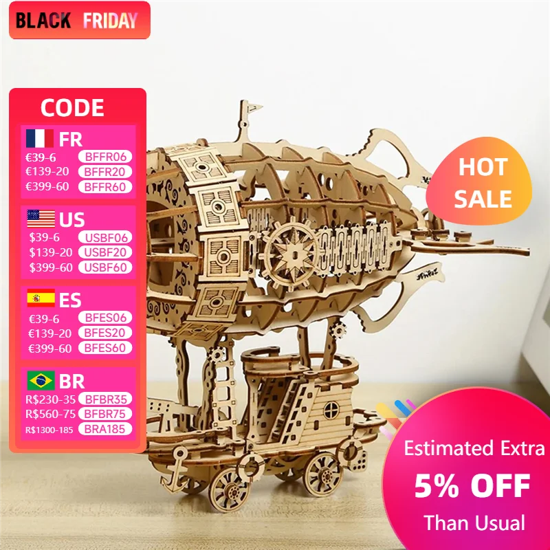 Creative Airship Model Jigsaw Puzzles Models Kit Child Model Car DIY 3D Puzzle Toys for Adults Handmade toys Wooden Model