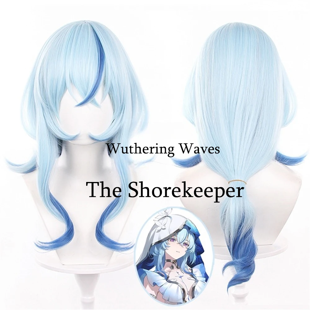 Game WuWa The Shorekeeper Cosplay Wig 60cm Long Blue Gradient Wig  Heat Resistant Synthetic Halloween Party Comic Con Theme Wigs