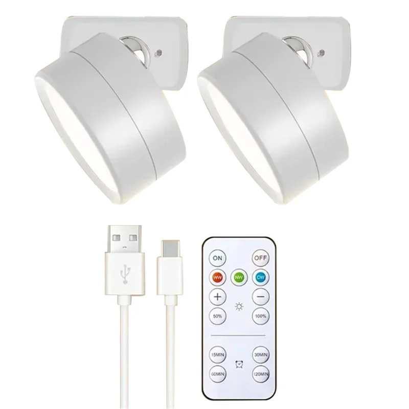 

A27F-3 Lighting Colors LED Magnetic Wall Sconce Light With Remote, Rechargeable Wall Mounted Lamp, 360° Rotation White