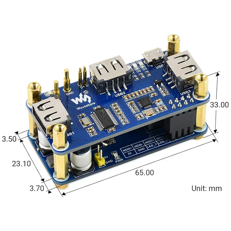 Raspberry Pi Zero WH POE Module - 10/100M Ethernet, Power Over Ethernet with 3-Port USB 2.0 Hub