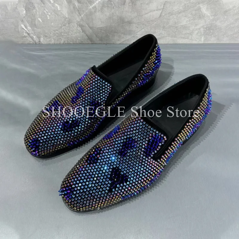 

Men's Rhinestone Studded Sparkl Loafers Office Business Dress Wedding Shoes Leather Men Casual Spring Summer Single Shoes