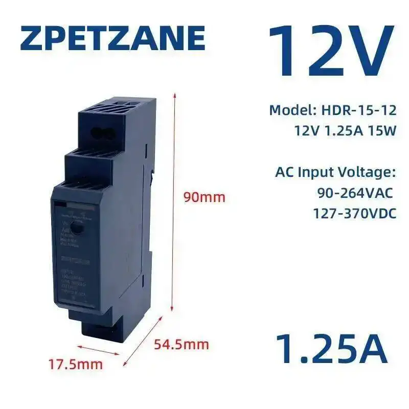 HDR-15W SMPS 110V/220V AC To DC DIN Rail Installation 12V 24V Ultra Slim Industrial Switch Power Supply