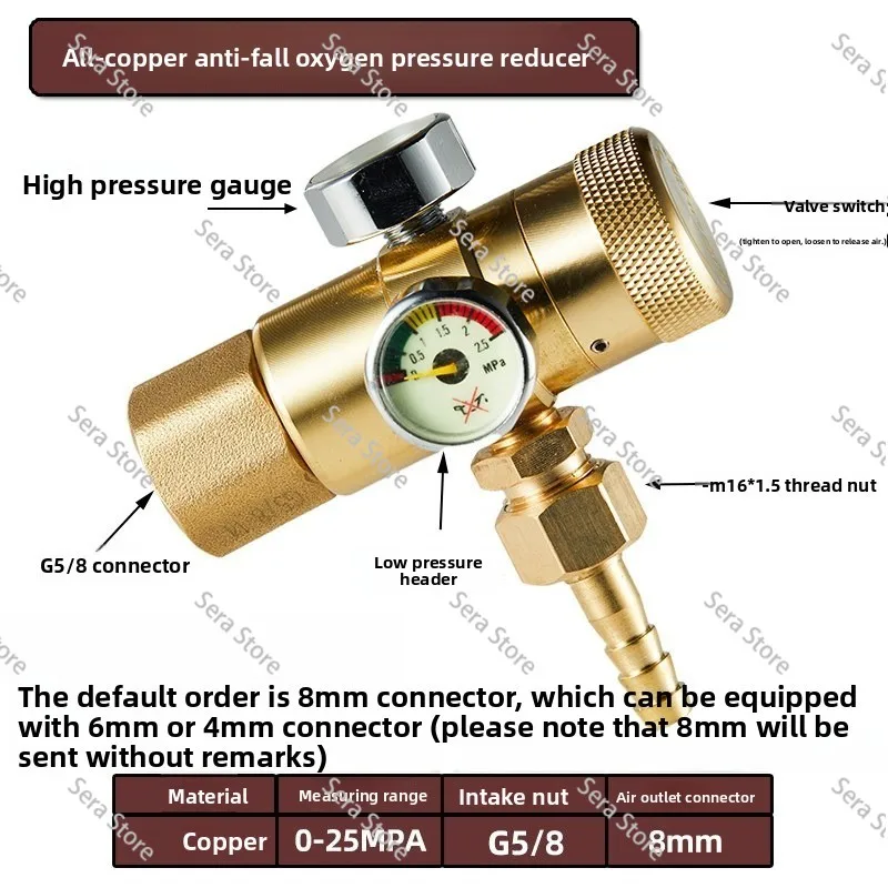 Alloy Mini Oxygen Regulator Oxygen Pressure Reducing Regulators Valve G5/8 Oxygen Pressure Reducer Anti Fall Welding Gas Meter