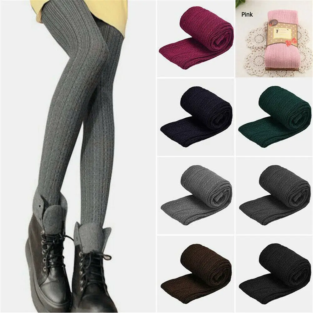 Women Fashion Wool Pants Ladies Warm Thick Chunky Cable Ribbed Knitted Leggings Skinny Wool Pants Ribbed Knitted Socks