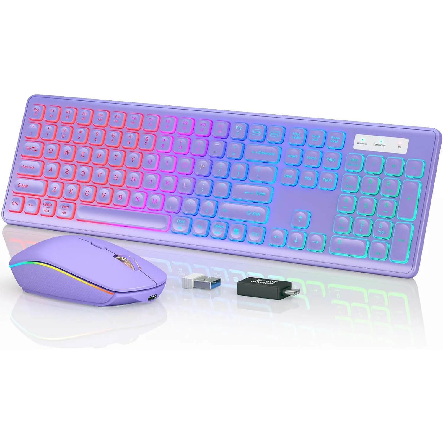 Full-Size Wireless Keyboard and Mouse Combo RGB Backlit Rechargeable Light Up Letters 2.4G Quiet Keyboard Mouse for Mac Windows