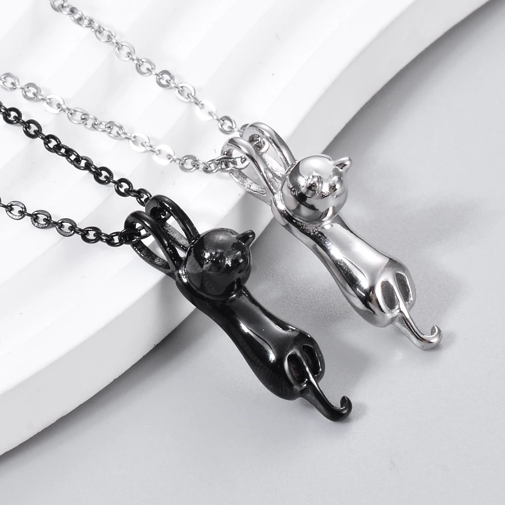 Pet Cremation Jewelry for Ashes Memorial Pendant Black Cat Animal Stainless Steel Urn Necklace Women Men Keepsake