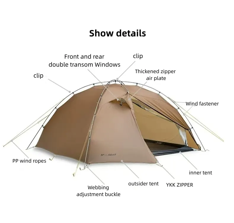 3F UL Gear Taiji3 Ultralight Tent 3/4 Season Portable Backpacking Tent for Multi Person Double Layer Tent for Camping, Climbing view 5