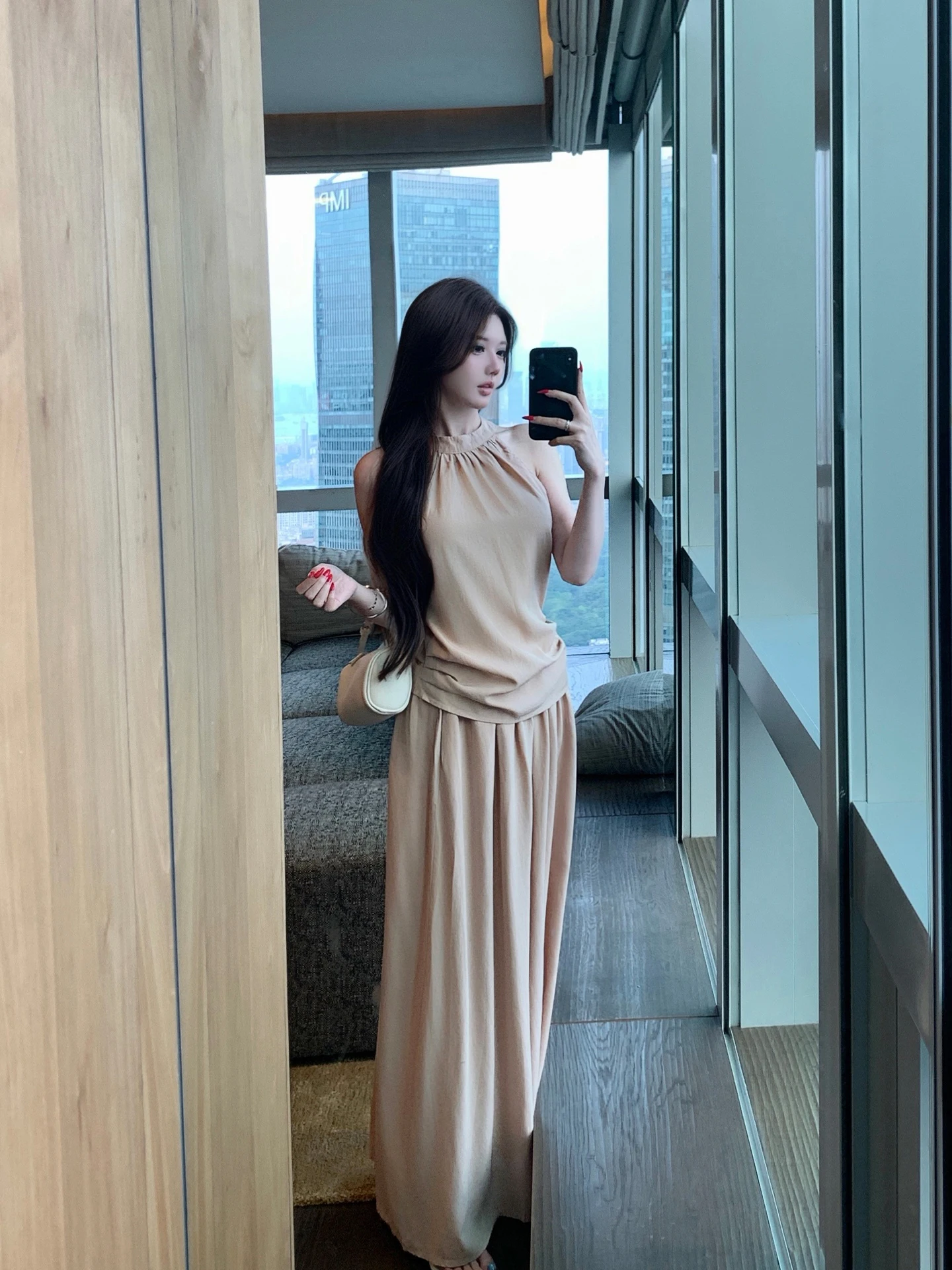 

Baozhi Tianli Linen Silk Set Women's Spring Autumn High-End Feelings Hanging Neck Vest Semi-Body Skirt Two-Piece Set