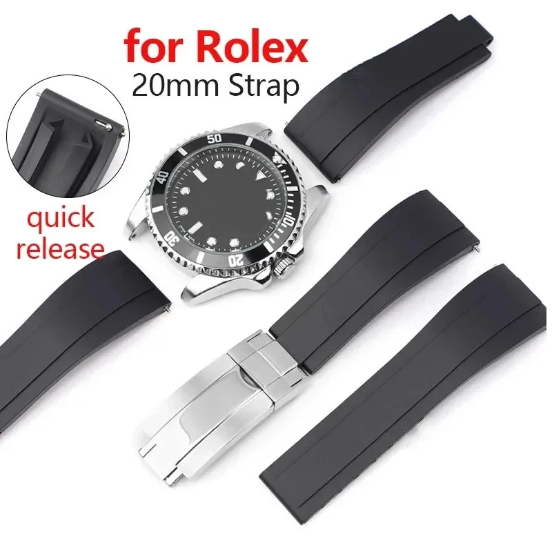 Силиконовый ремешок 20 мм для часов Rolex, для устриц, браслет для Daytona Submariner GMT, ТПУ резиновый браслет, черный браслет для Water Ghost