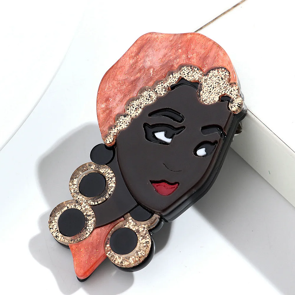 

Funny Acrylic African Lady Brooches Pins for Women's Clothes Cute Cartoon Headscarf Black Girl Figure Badges Jewelry Accessories