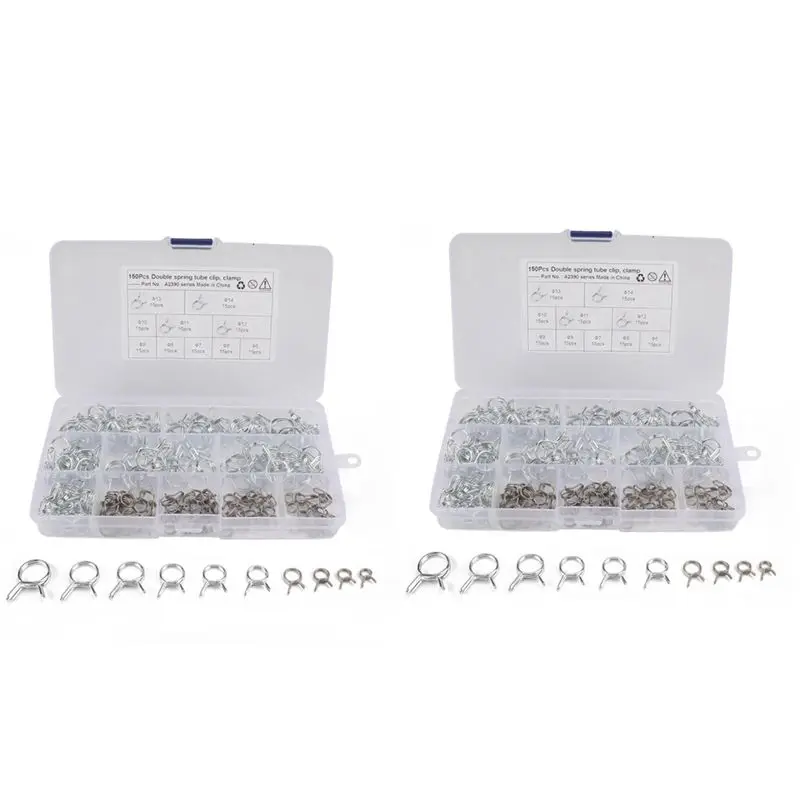 

ABBY-300Pcs Stainless Steel Spring Clip Hose Clamp Fastener Fuel Line Hose Water Pipe Air Tube Car Plumbing Tools