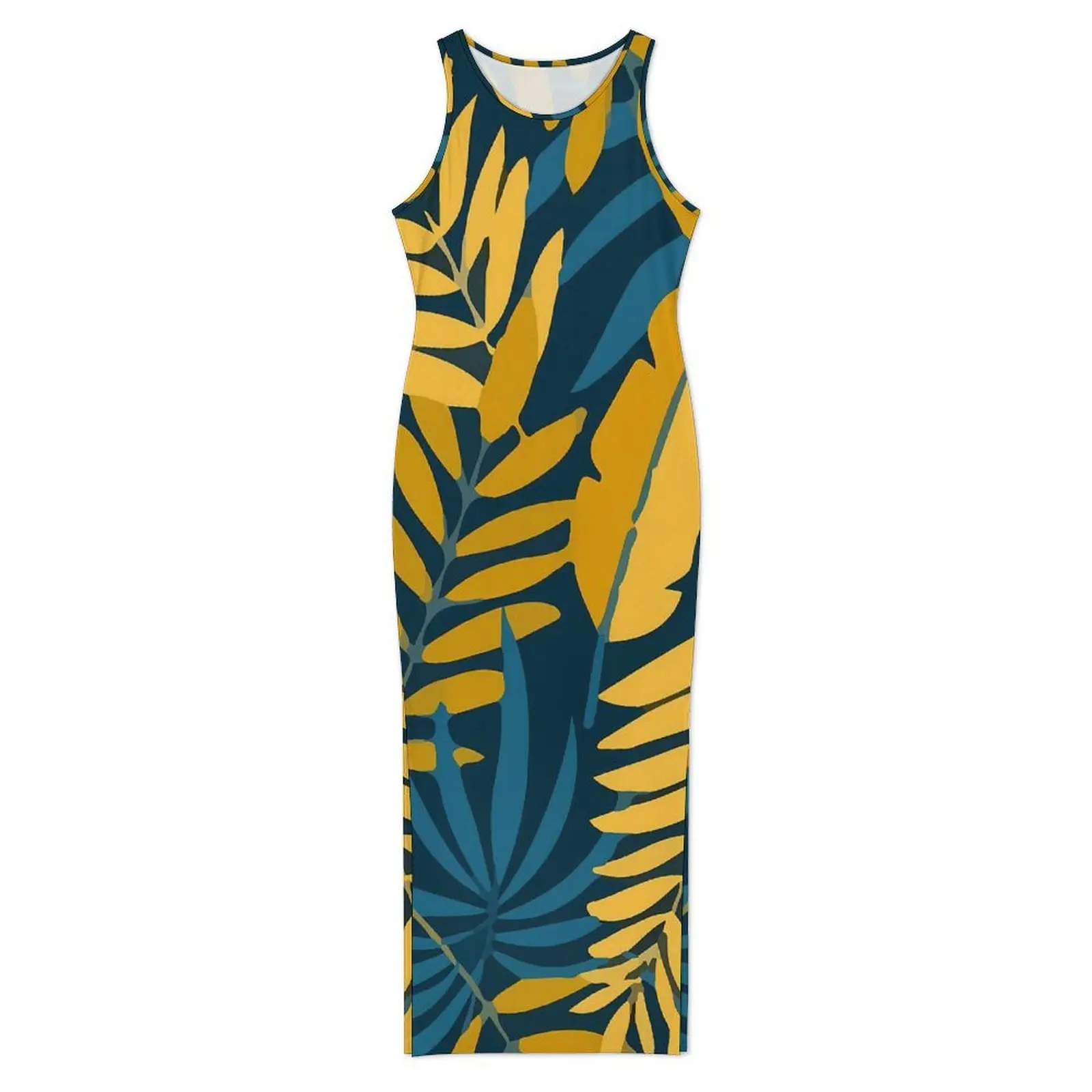 Colorful Plants Dress Sleeveless Tropical Leaf Y2K Fashion Maxi Dresses Trendy Bodycon Dress Womens Pattern Oversized Vestido