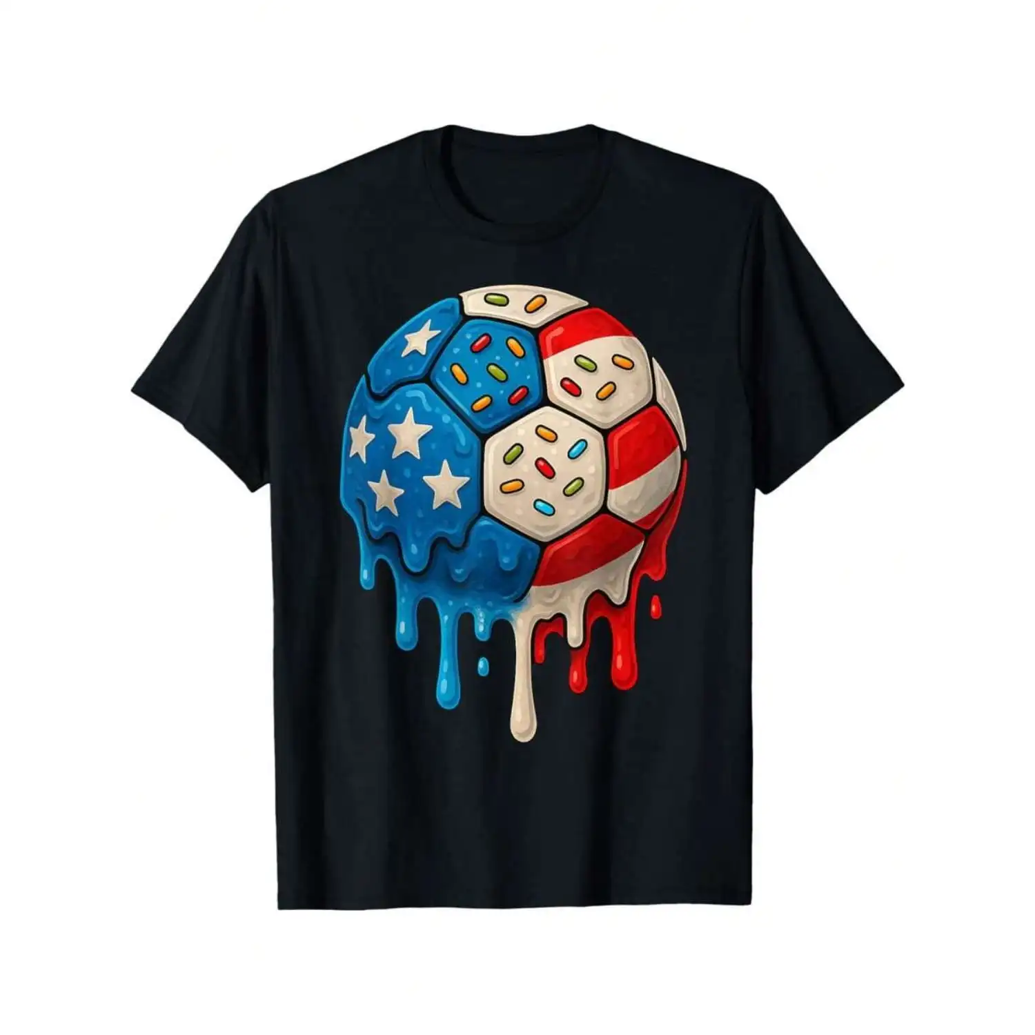100% Cotton Funny Soccer Graphic T-Shirt, Ice Cream Drip Design Tee for Adults, Soccer Lover Casual Short Sleeve Unisex Gift Shirt