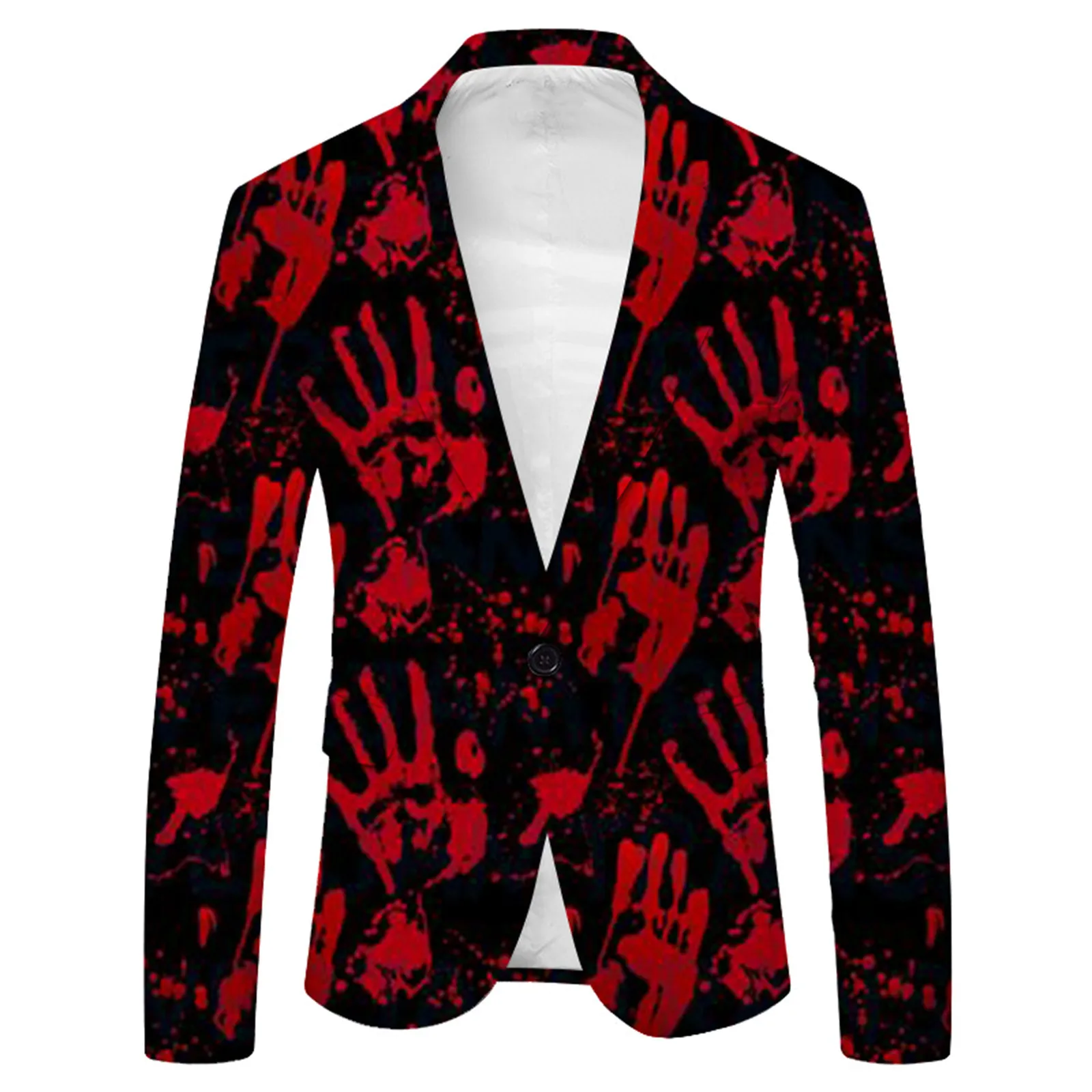 Men\'s Halloween Fashion Casual Buckle Bloody Printed Suit Coat Single Breasted Fashion Casual Tops 2024 New Spring And Autumn