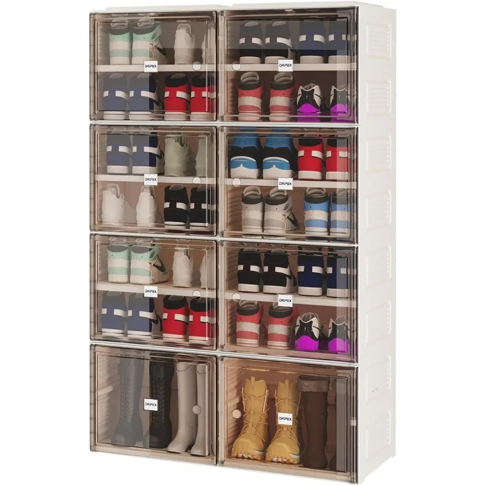 Hallway Shoe Shelf Shoe Storage Cabinet 7 Tiers for 28 Pairs - Foldable Shoe Box With Doors - Rack for Home Closet Entryway