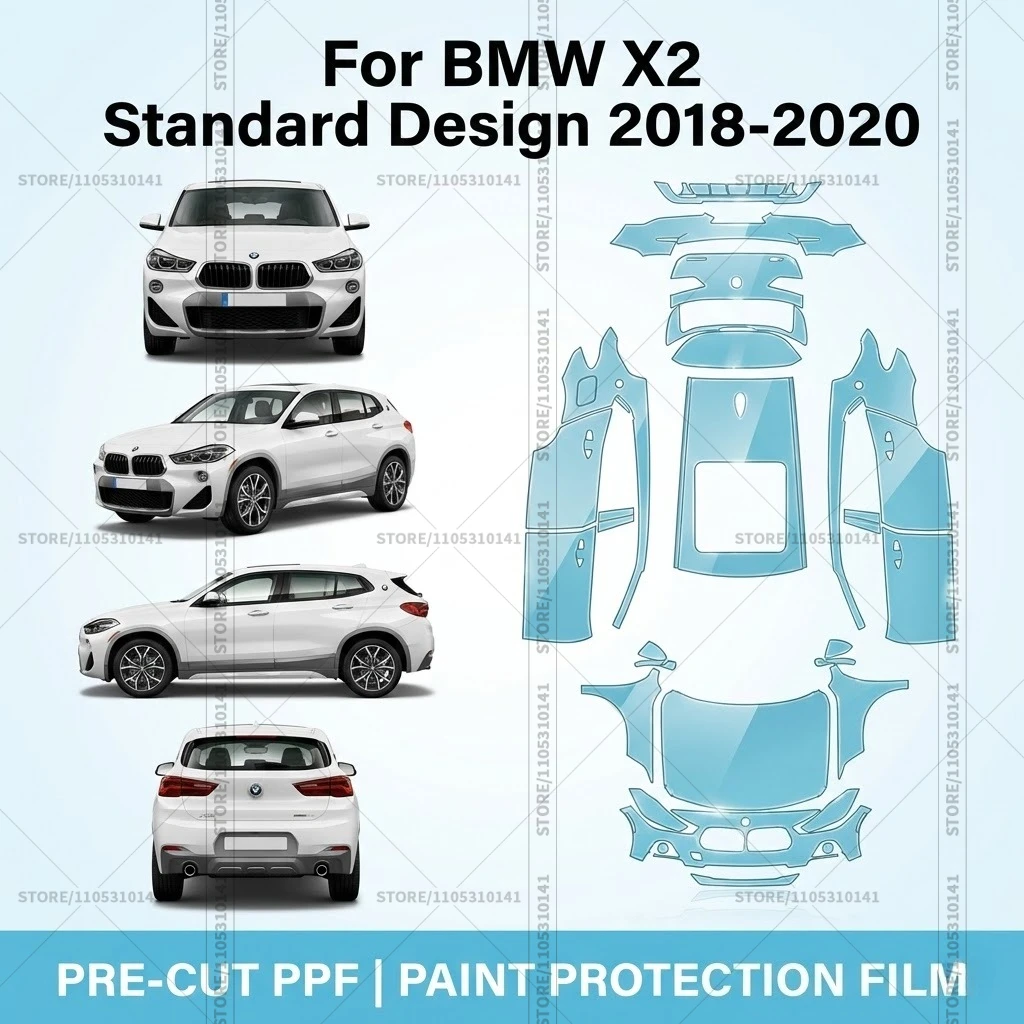 

Предварительно нарезанная защитная пленка PPF для автомобилей, прозрачная автомобильная пленка PPF для полной защиты кузова BMW X2, стандартный дизайн, 2018-2020 гг.