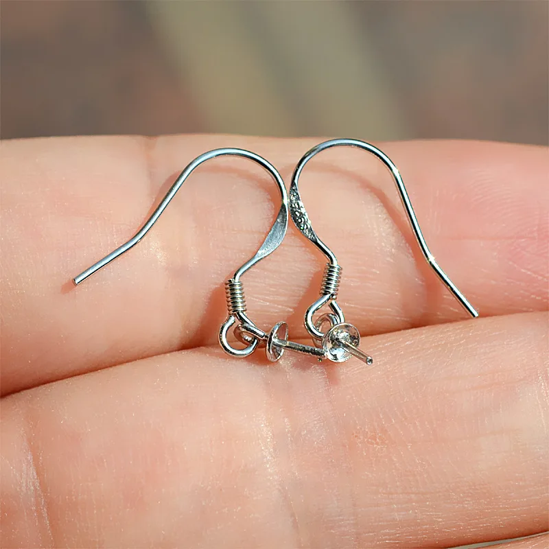 S925 فضة أقراط قاعدة النتائج حوامل مجوهرات يتصاعد تركيبات اكسسوارات ل 5-12 مللي متر اللؤلؤ 10 زوج/وحدة #3