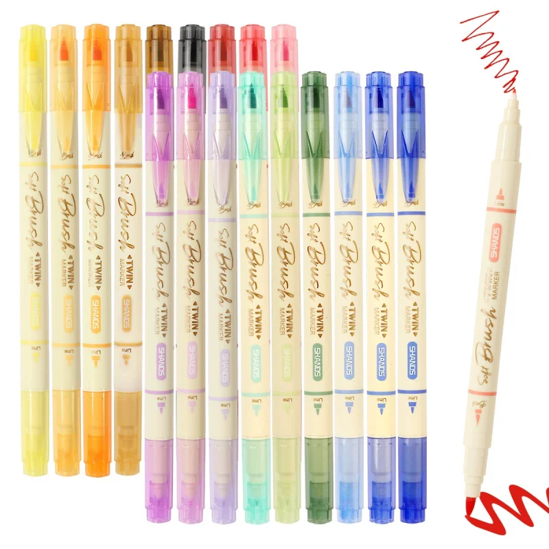 

Arts Sign Brush Pen,Dual Tip Soft Brush & Fine TipMarker Felt Tip Water Based Ink Color Pens 18 Assorted Pastel Colors Great