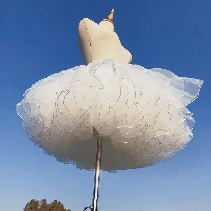 

45 см нижняя юбка в стиле Лолиты без костей, белая 5-слойная мягкая сетчатая кринолиновая короткая нижняя юбка для повседневной милой одежды для косплея