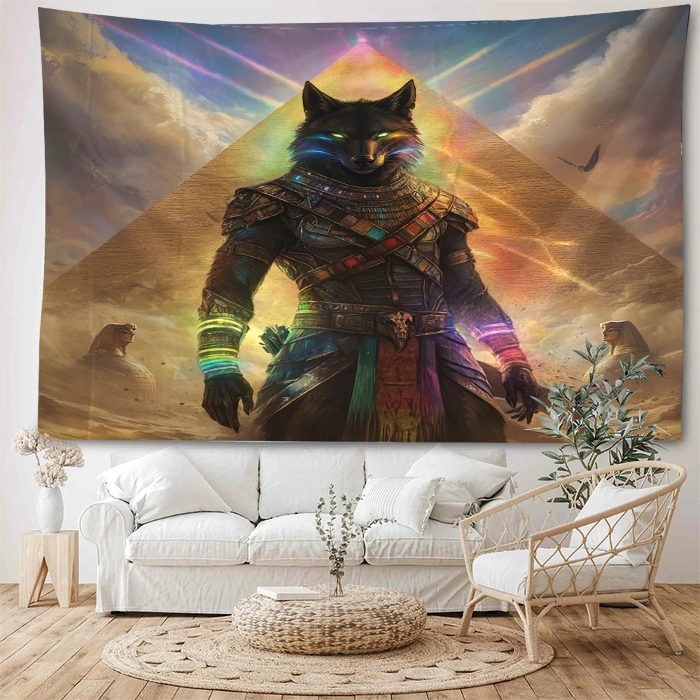 Ancient Egyptian mythology, Anubi guardian deity, personified image, background decoration tapestry, home decoration tapestry