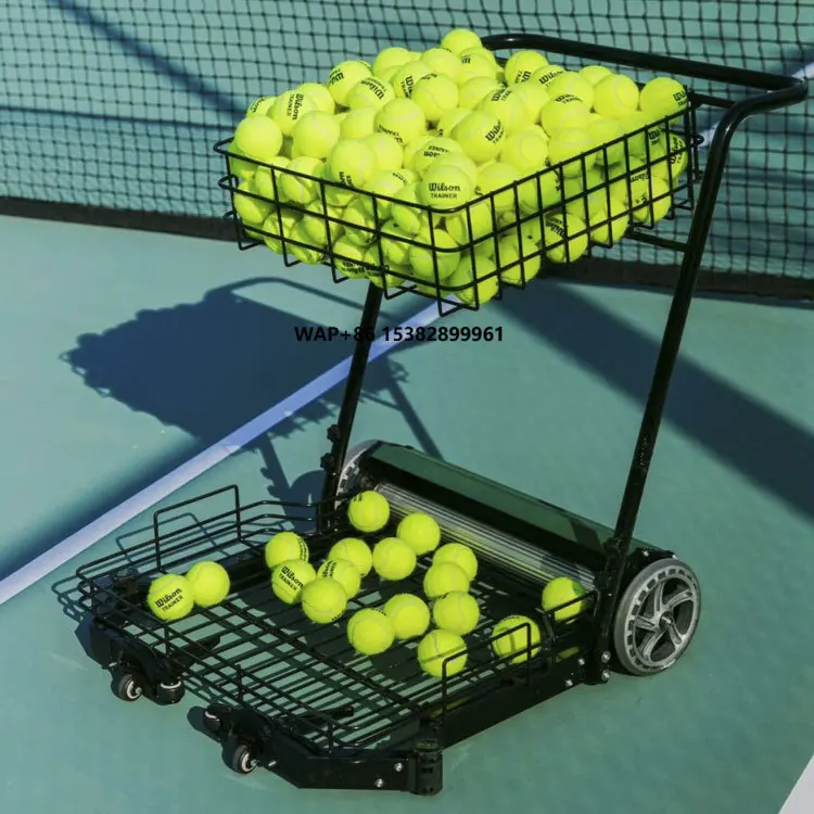 Black Green Color Large Capacity Aluminum Alloy Movable Automatic Tennis Ball Picker Portable Ball Collector