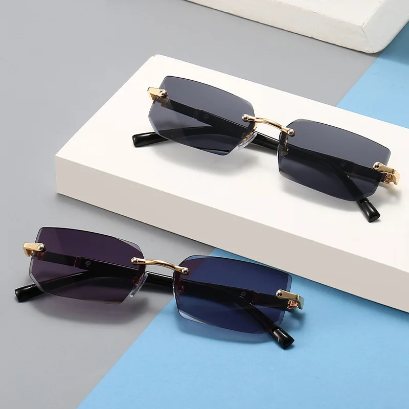 

New Frameless Fashion Sunglasses High-definition Crystal Sun Glasses Driving UV Protection Glasses Square Frame Shading Eyewear