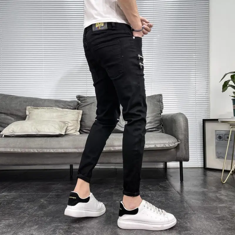 New Arrival Luxury Black Jeans Men\'s Korean Fashion Men Hip-hop Zipper Designer Cowboy Solid Classic Punk Casual Slim Pants