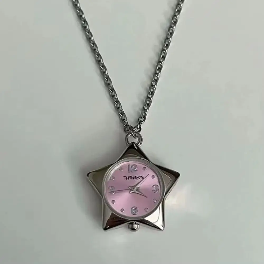 Creative Heart-shaped Star Pocket Necklace Zinc Alloy Flexible Length Y2K Necklace Bag Charms Vintage Clock Pendant Women Girls