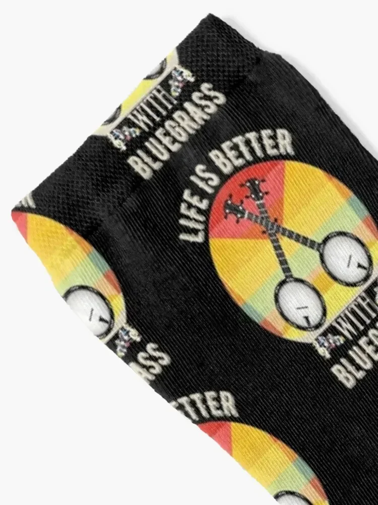 Life Is Better With Bluegrass, Retro Sunset Banjo Player Gift Socks sport heated Luxury Woman Socks Men's