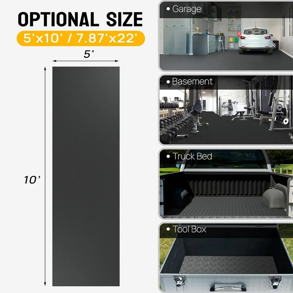 Thickened Diamond Plate PVC Garage Floor Mat - 5x10 Feet Flooring Roll for Under Car and Parking Spaces