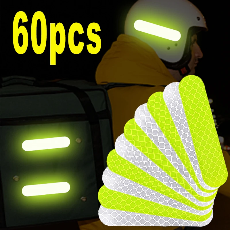 60/10pcs Motorcycle Helmet Reflective Strips Sticker Night Safe Driving Warning Tape General Fluorescent Car Decorative Stickers