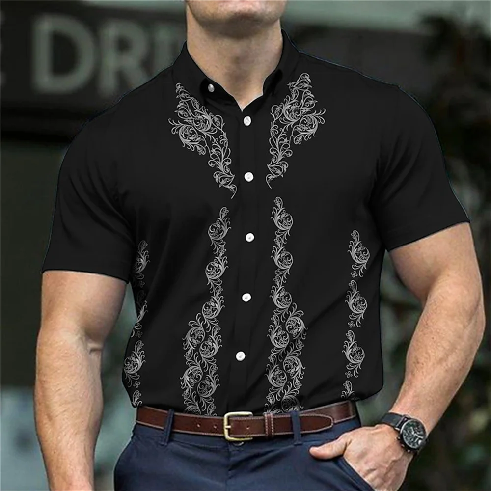 Men's Western Shirt Flower Skeleton Pattern Printing Outdoor Street Short Sleeve Fashion Street Clothing Designer Casual