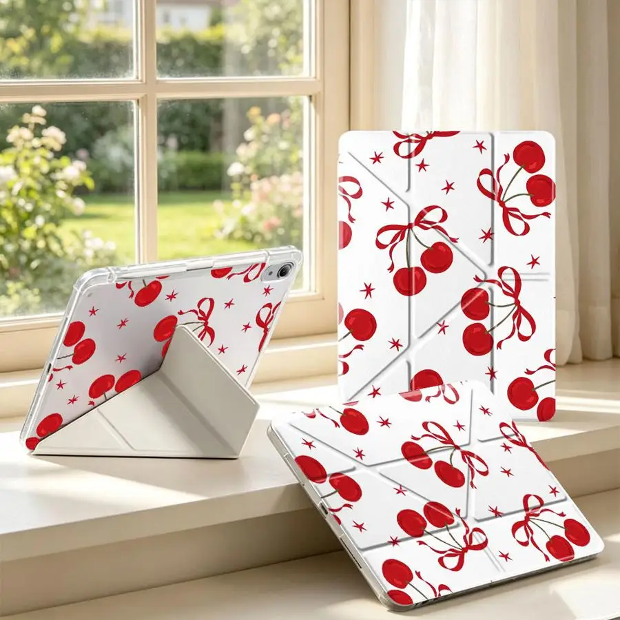Red Lovely Cherry With Pen Slot Cover Tablet Case For Samsung Galaxy Tab A11 S9 Plus A8 S7 FE A9 Plus S8 S10 Lite