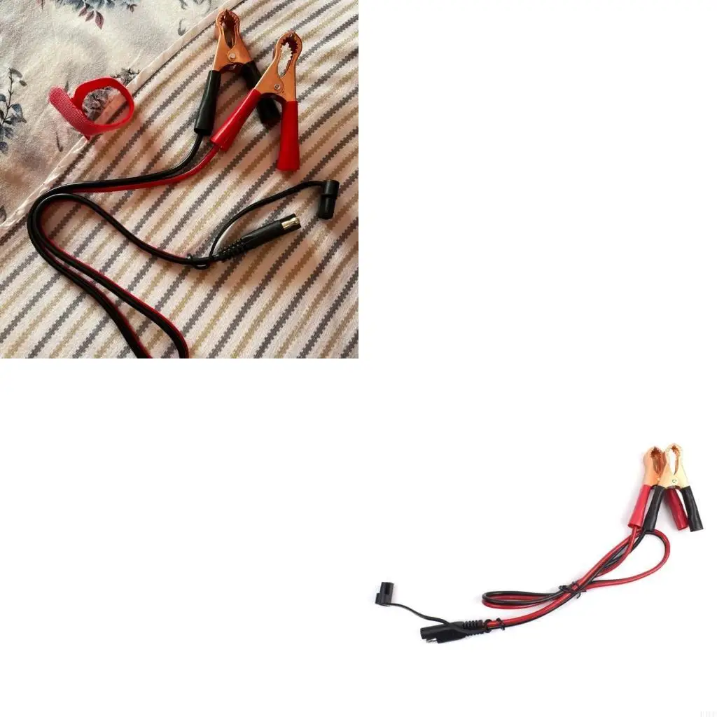 F1CF Battery Clips Clamp Clip-On to SAE Socket Outlet Battery Cable Heavy Duty 12V 16AWG Cord 2Ft
