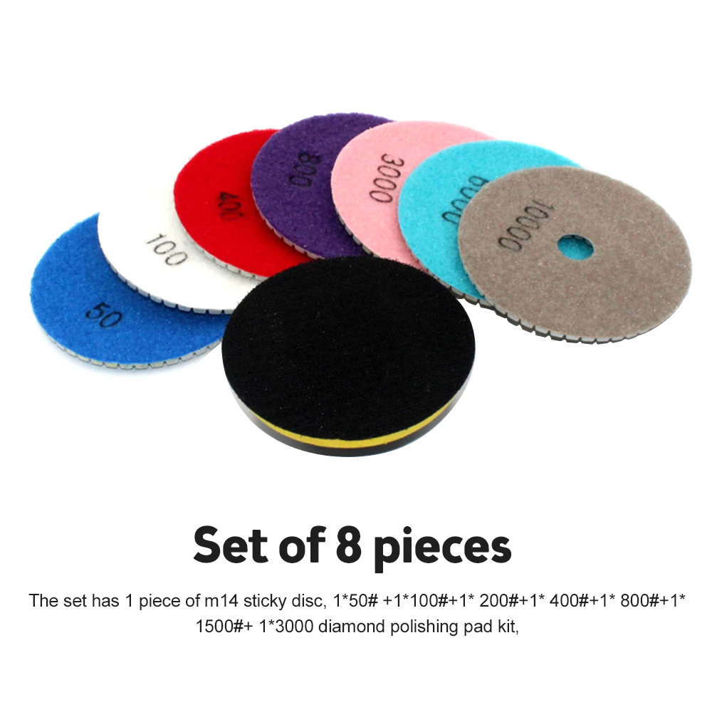 8pcs 4 inch 100mm Diamond Polishing Pads Kit Wet/Dry for Granite Stone Concrete Marble Polishing Use Grinding Discs Set