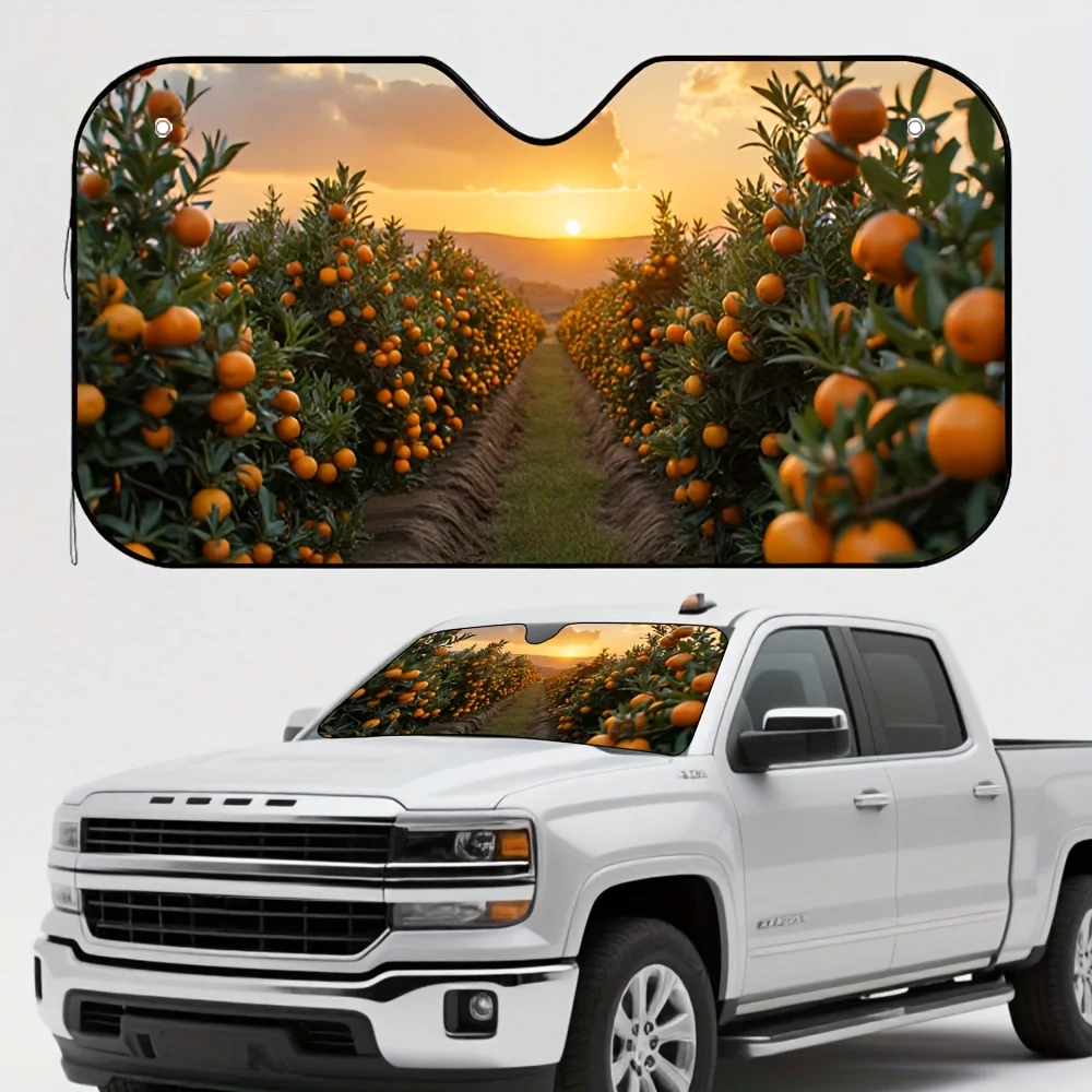 

1 шт. автомобильный солнцезащитный козырек Orange Grove Sunset — яркий дизайн апельсинового дерева, блоки солнечного света, повышающий опыт вождения, подходит для большинства вен