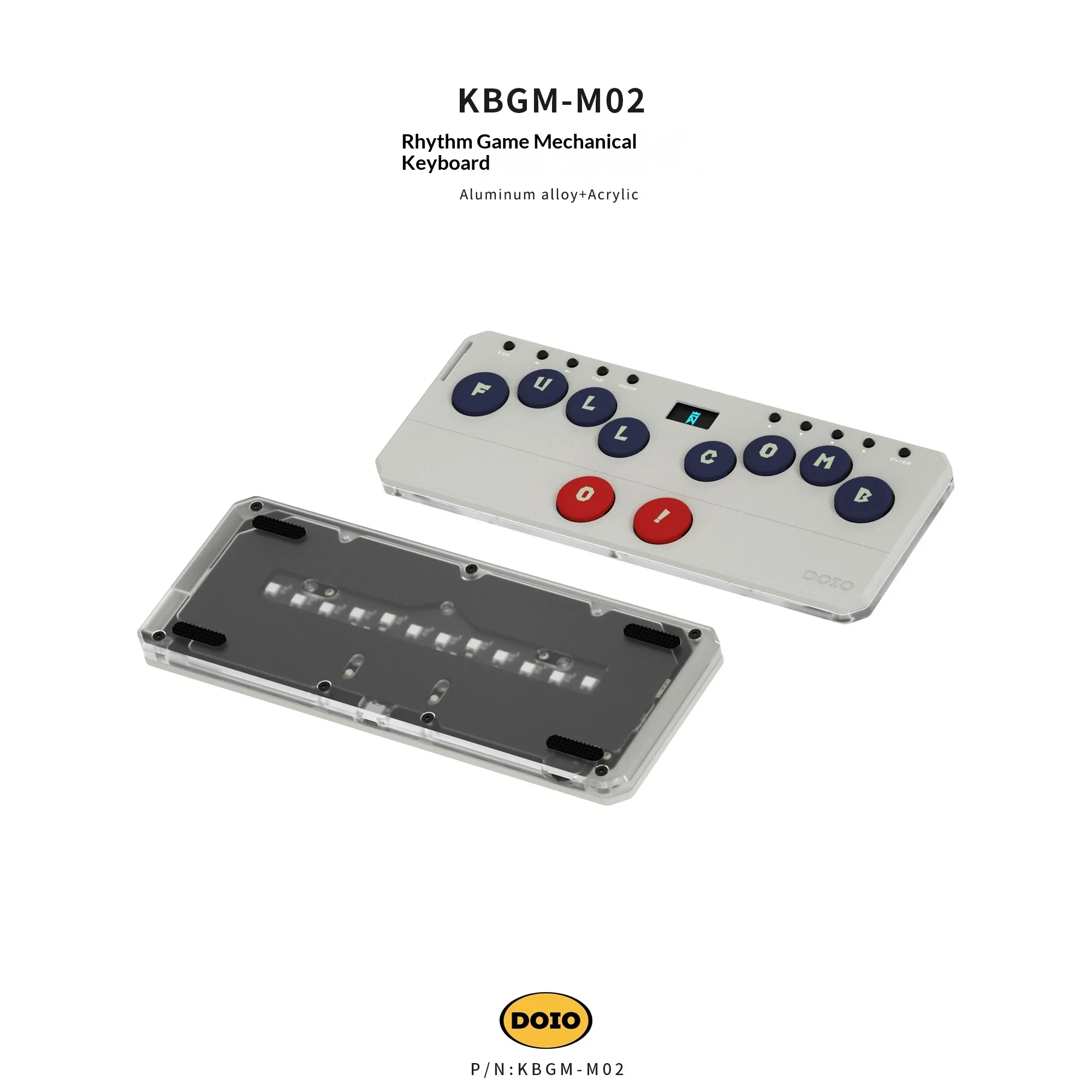 DOIO KBGM-M02 Game Keyboard PBT Theme Keycap Full Key Customize Music Keyboard Aluminum Alloy CNC Shell OLED Screen For Gifts