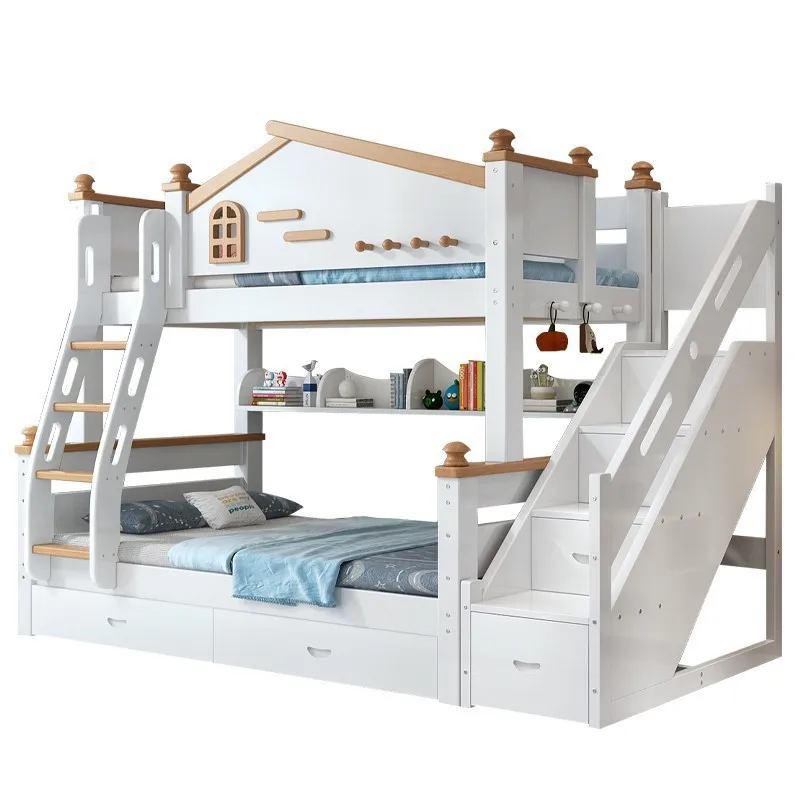 

Nordic style children's alphabet bed wood upper Multifunctional adults Two floors Upper and lower bunks High and low bunks