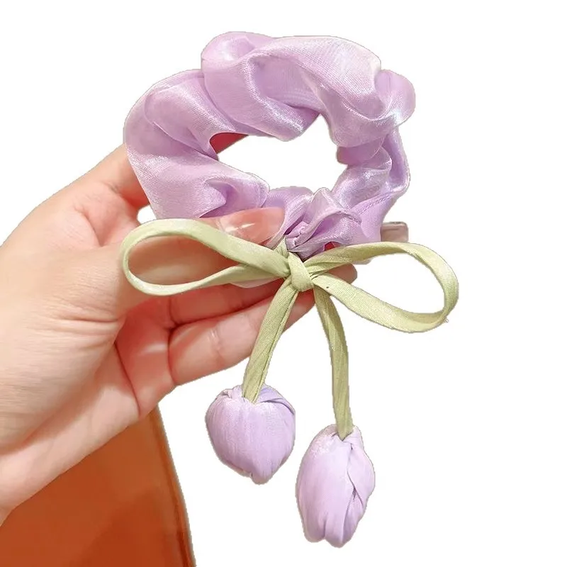 ربطة شعر الأميرة توليب زهرة سكرانشية حبل شعر للنساء عصابة رأس إكسسوار شعر للأطفال شريط مرن إكسسوار شعر