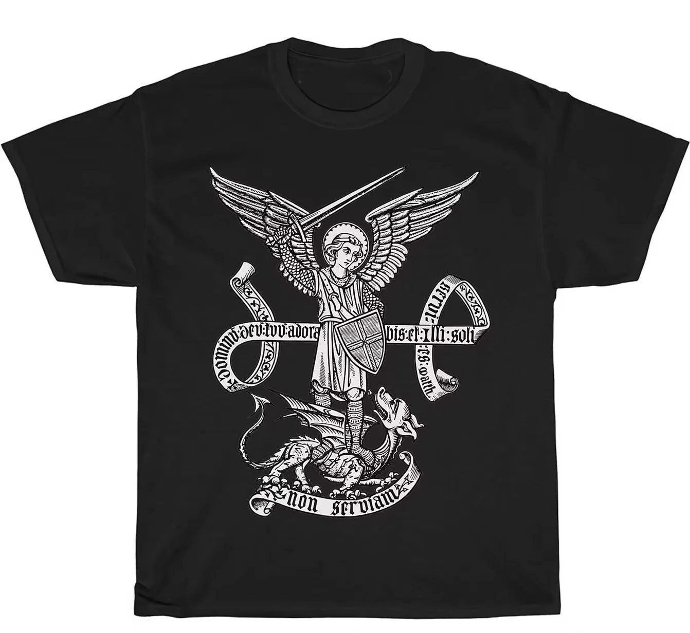 2026 Black Retro Medieval Wing Knight Beast Scroll Match Graphic T-shirt Grunge Print Soft Cotton Sh