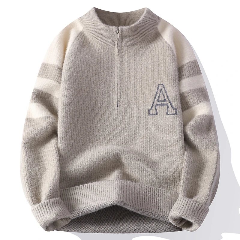 Men letter pattern Casual Knit Pullovers 2026 Winter Fashion Sweater Mens Thick Warm Loose Sweaters  Men's Top Street Clothing