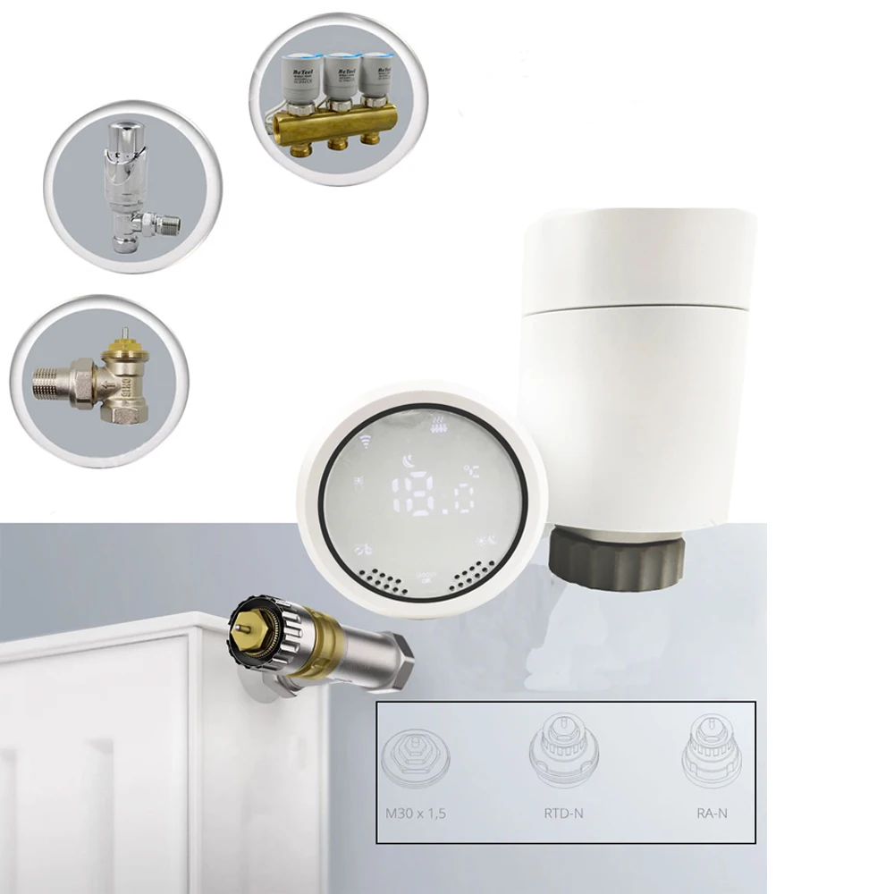 Manufacture Bluetooth Tuya ZigBee Wifi wireless smart TRV programmable radiator valve automatic heating thermostat