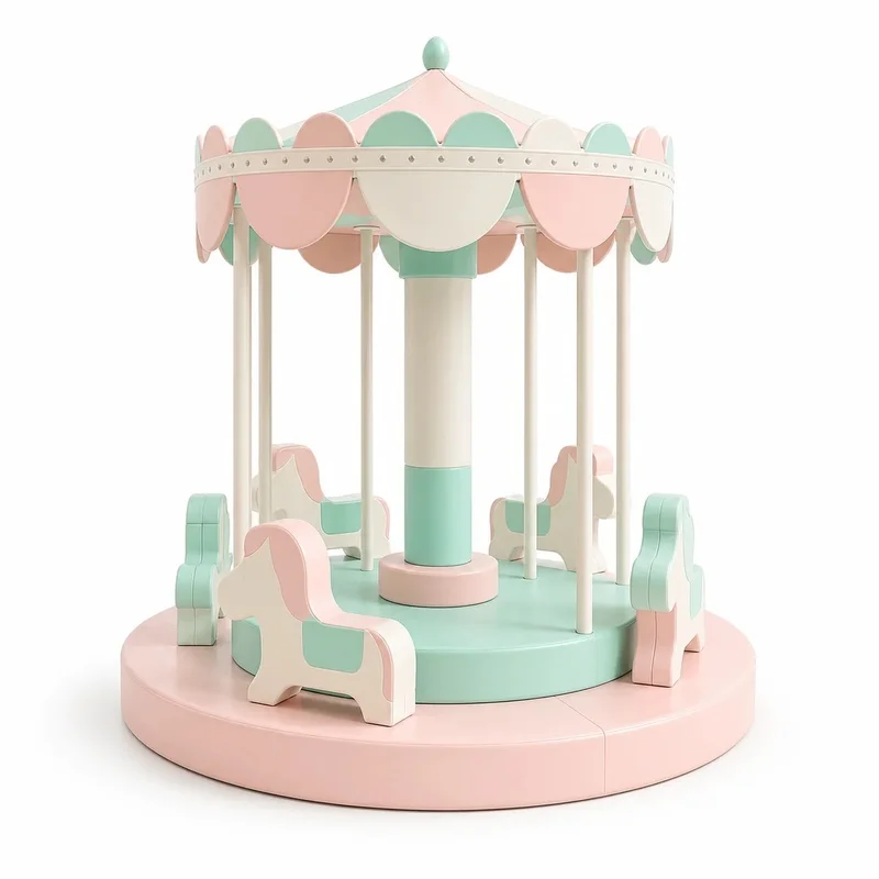 JINLI TOYS OCEANCustom Macaron Commercial Indoor Soft Play Merry Go Round for Toddlers, Foam Carousel for Playground and Daycare