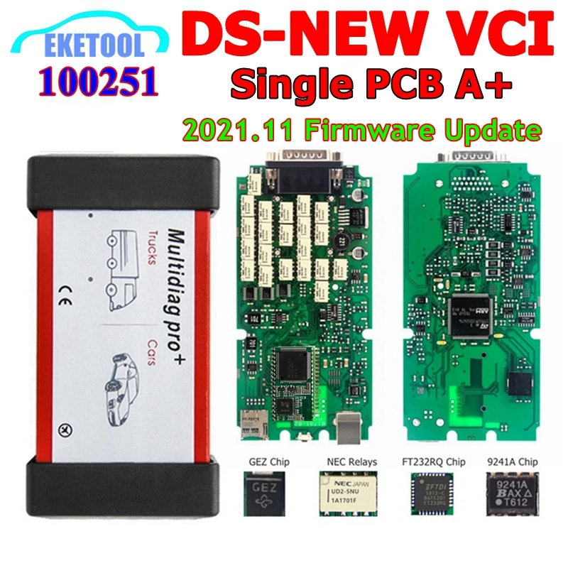 Singolo PCB Multidiag Pro + Bluetooth 2021.11 aggiornamento Firmware Keygen auto/camion TCS Pro BT 4.3 nuovo VCI 100251