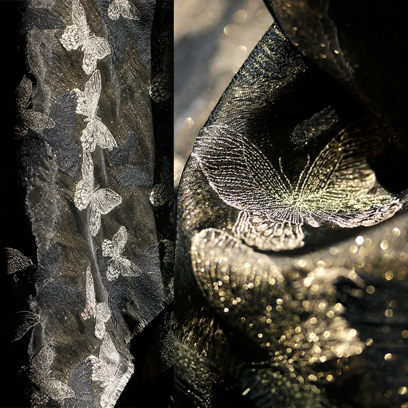 

Prickling Gold Butterfly Black Gold Double-sided Jacquard Embroidery Retro Chinese Style Outerwear Silhouette Clothing Fabric