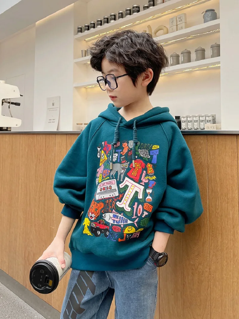 

Boys 2023 New Autumn Sweatshirt Children's Clothing Spring Autumn Cartoon Printing Handsome Top Hoodies For 6 8 10 12 14 Years