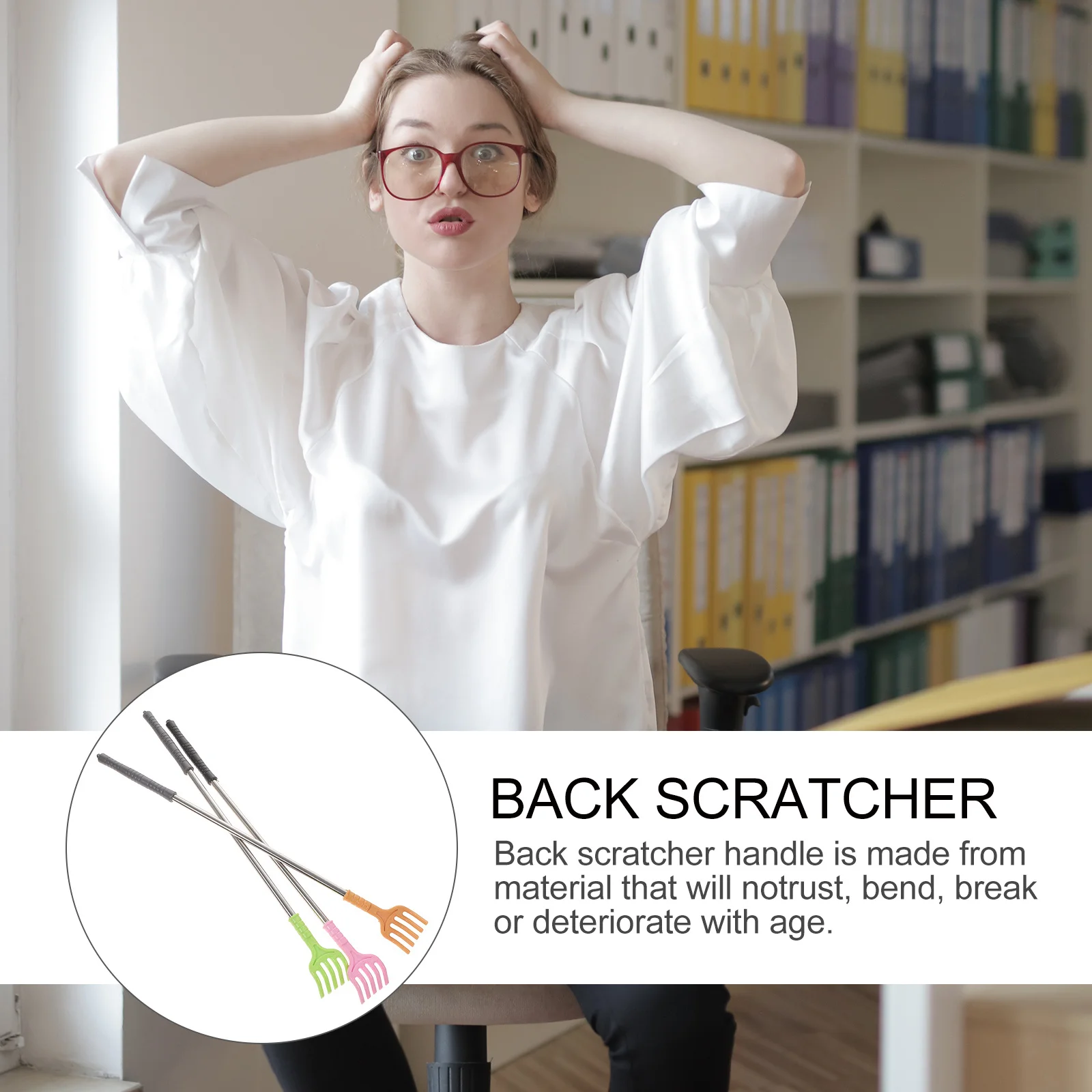 

2pcs Back Scratcher Metal Body Scratcher Rustproof Durable For Hard To Reach Spots Smooth Edges Skin Safe Long Handle Portable