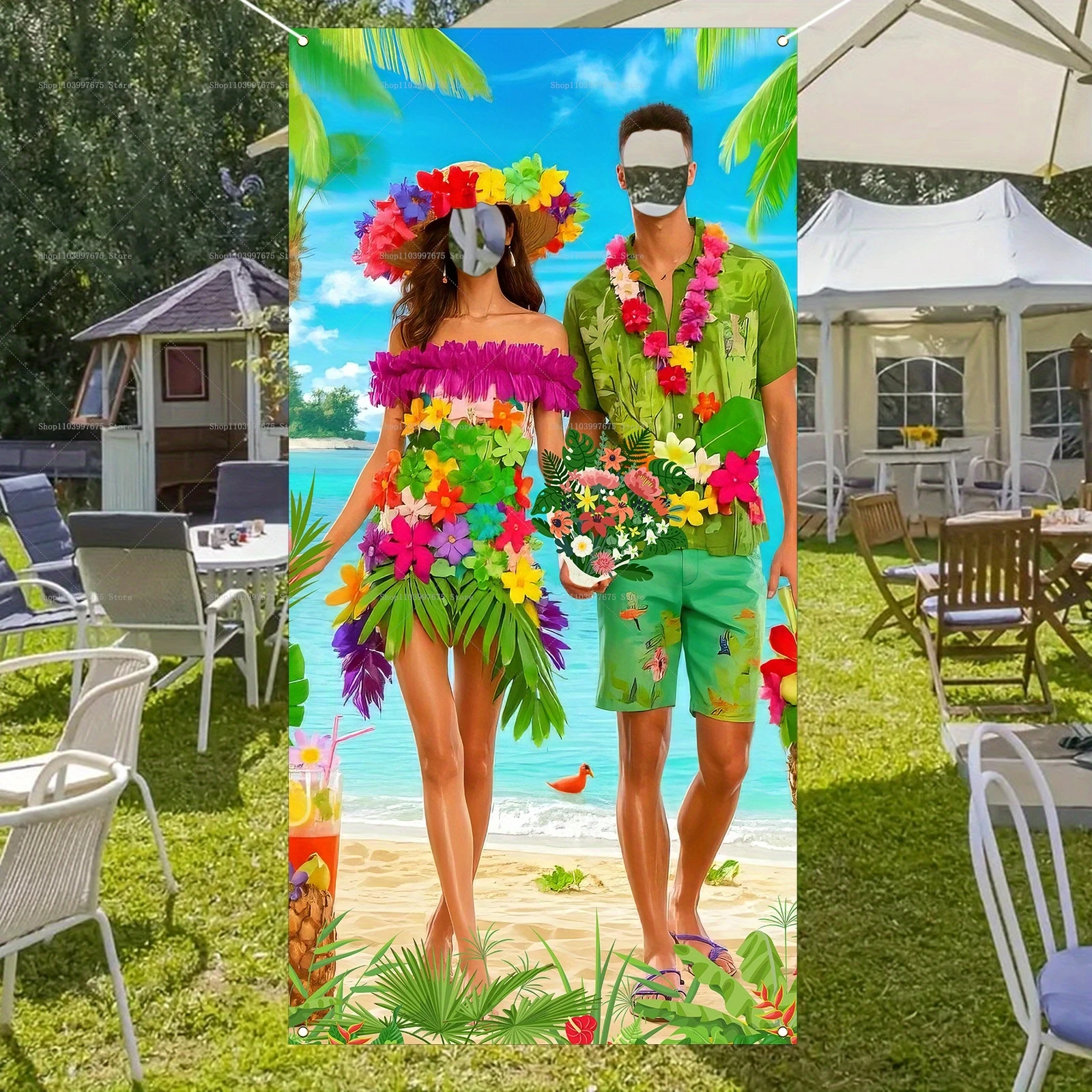 Hawaii Foto Tür Banner Hawaiian Party Dekorationen Aloha Tiki Foto Banner Requisiten Tropical Beach Party Dekor Vinyl Hintergrund